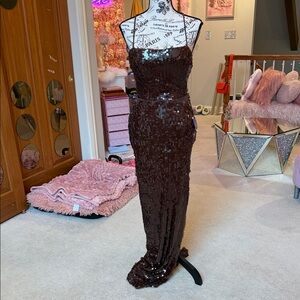 Windsor Chocolate Sequin Backless Gown